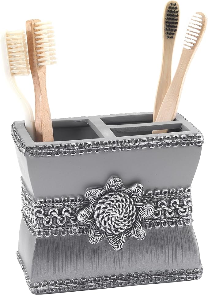 Avanti Linens - Toothbrush Holder, Resin Bathroom Accessories, Elegant Home Decor (Braided Medallion Collection)