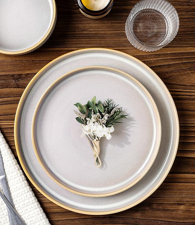 TheTerra Ceramic Dinnerware Sets for 6, 18 Pieces Porcelain Lightweight Plates and Bowls Sets, Scratch Resistant Dish Set, Oven & Microwave & Dishwasher Safe, Autumn Haze