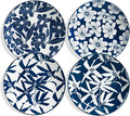 ONEMORE Dinner Plates Set of 4, 10.5 Inch Porcelain Plate, Blue and White Salad Dessert Plates, Microwave & Dishwasher Safe Scratch Resistant Large Serving Dish Plate