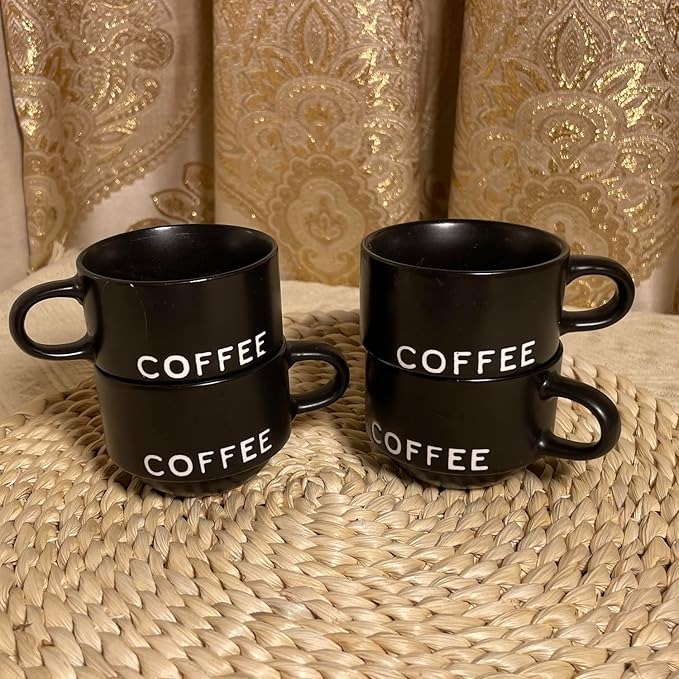 ASTRUE Espresso Cups Set of 4, 4 oz Matte Black Ceramic Demitasse Cups with Large Handles, Pro-Grade Porcelain Coffee Mugs, Dishwasher & Microwave Safe for Home, Office, Cafe