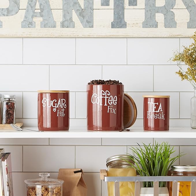 DII Kitchen Accessories Retro Collection Ceramics, Canister Set, Cinnamon, 3 Piece