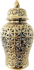 Noori Home - 100% Modern Glam Artisan Ceramic ARIA Large Gold Ginger Jar Urns with Lid 8.75x8.75x16.5