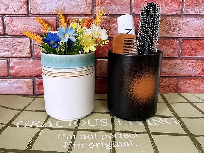Short Kitchen Utensil Holder for Kitchen Counter, Ceramic Small Utensil Crock & Vase & Holder for Cutlery Spatula Brush Silverware Cooking Utensil Holder (Firework Orange )