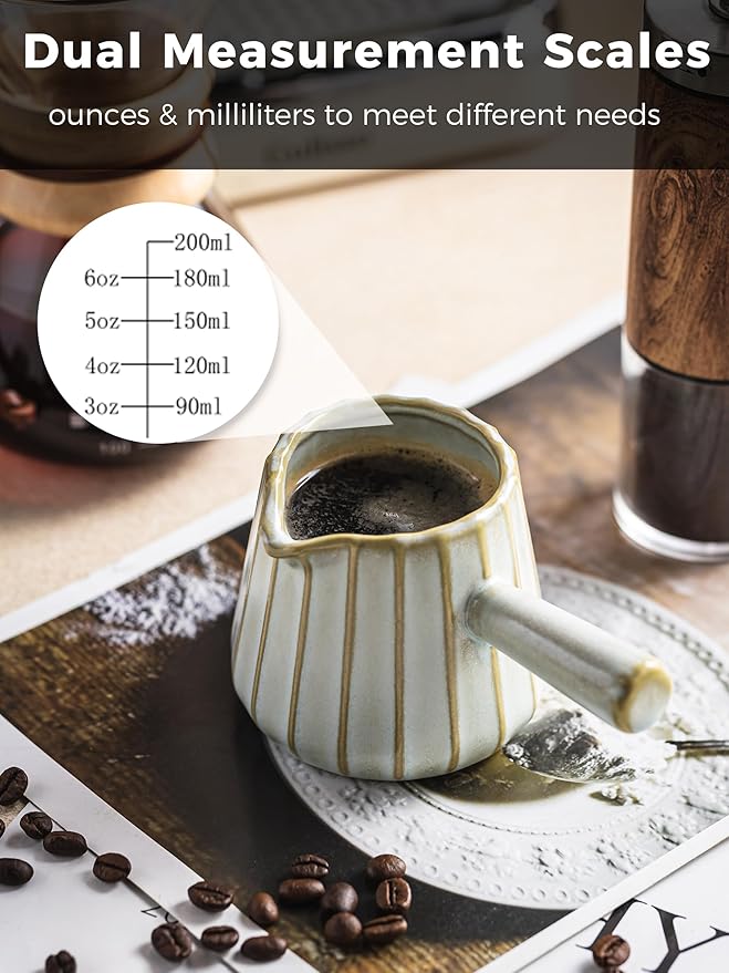 Espresso Cup Ceramic, Espresso Accessories, Espresso Measuring Cup with Handle, Expresso Shots Cups with Spout, 6 OZ / 200ML, Light Green