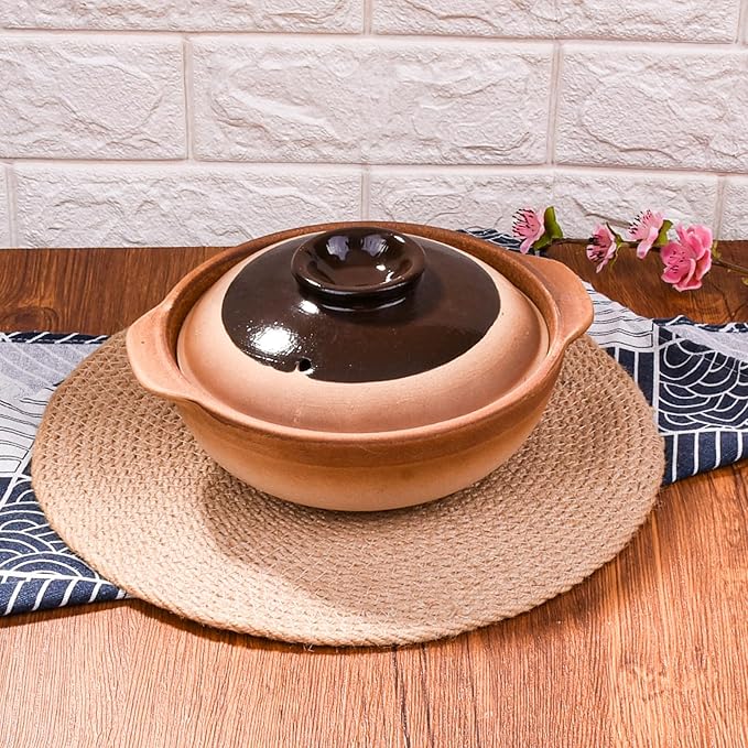 Casserole with Lid - Chinese, Japanese, Korean Stoneware Clay Pot - Ceramic Earthenware Stewpot for Family Restaurants