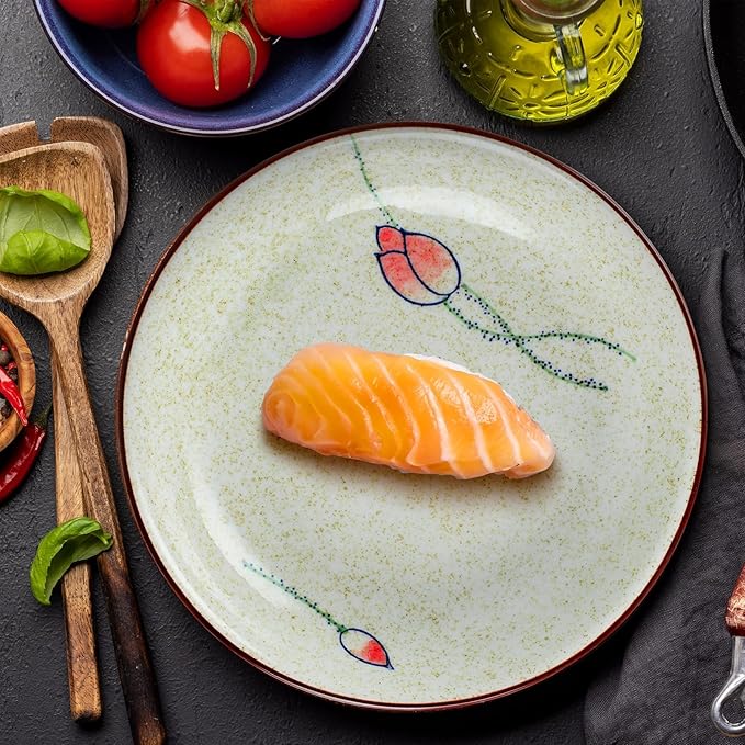 clothmile 7 Inch Japanese Retro Ceramic Dinner Plates Set of 4 Japanese Style Plates Asian Chinese Plates for Cereal, Soup, Dessert, Snack, Fruit, Salsa for Christmas Holiday Present