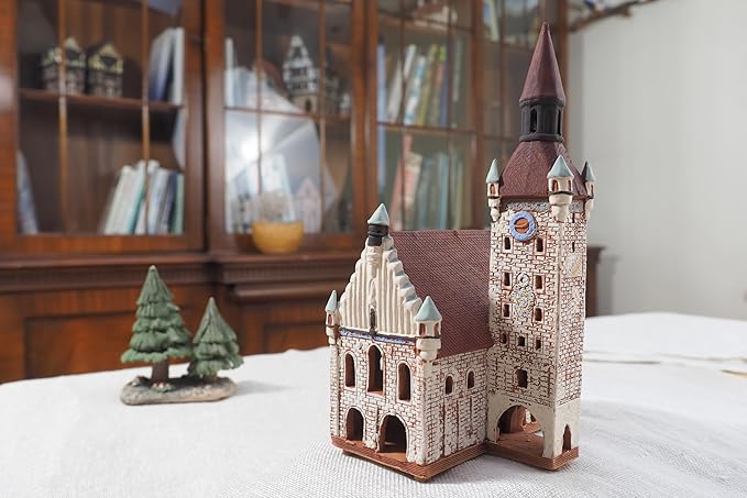 Ceramic Art Tealight Candle Holder Room Decoration Handcrafted Collectible Miniature Light House Old Town Hall in Munchen, Bavaria, Germany B325N*