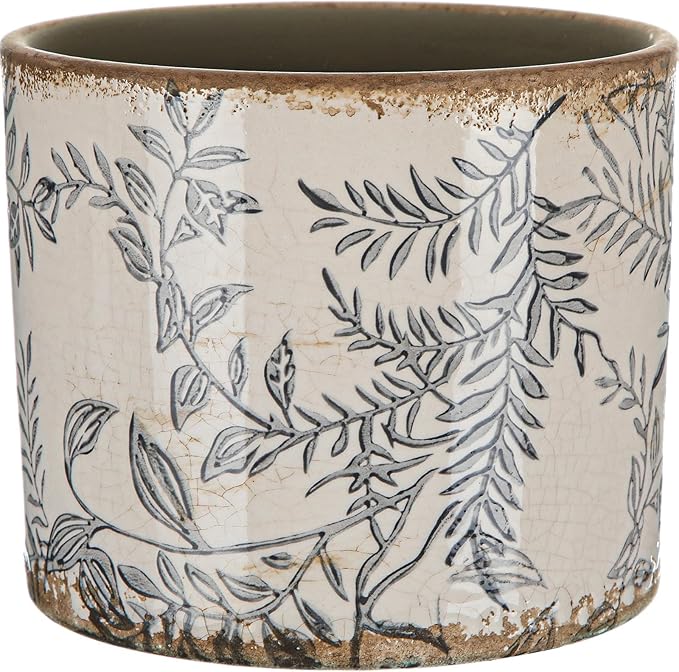 Indoor Ceramic Plant Pots with Drainage Hole 5 Inch Chinese Glaze Ice Crack Flower Pot Vintage Succulent Pots Porcelain Decorative Planter for Plants Herb Home Decor(Grey,Retro Style)