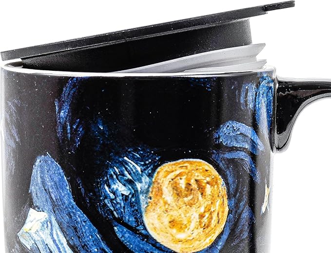DUSVALLY Ceramic Tall Coffee Mug, Friends Coffee Cup Gift Set, Travel Mug with Lid for Office and Home, Porcelain Mug Unique Gifts for Women and Man, Moon Night, Color Box, 17 oz