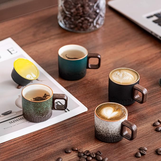 Espresso Cups Set of 2, 2 oz Ceramic Espresso Cups, Demitasse Cups for Tea or Coffee (Black)