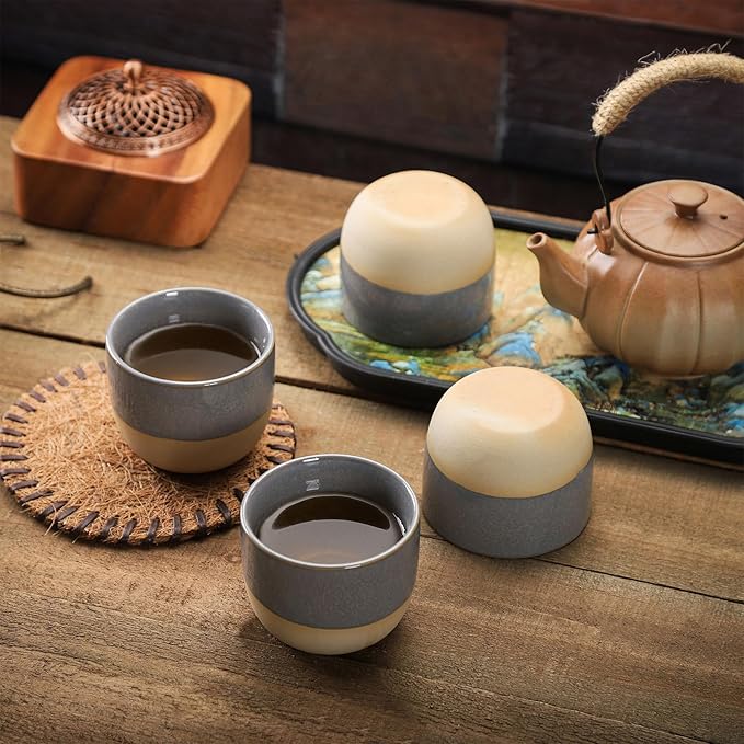 VanEnjoy Espresso Cups Set of 4 Stackable Coffee Mugs Colorful Unique Ceramic Glazed Demitasse Espresso Cups Gray Ceramic Espresso Mugs 5oz Espresso Cups for Tea Coffee