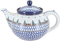 Blue Rose Polish Pottery - Blue Rustic Pines Medium Teapot - 4 Cup Capacity - Ceramic Holiday Teapot, Festive Christmas Design for Serving Tea, Coffee or Hot Cocoa
