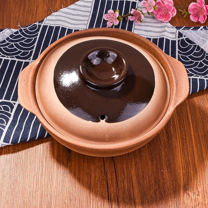 Casserole with Lid - Chinese, Japanese, Korean Stoneware Clay Pot - Ceramic Earthenware Stewpot for Family Restaurants