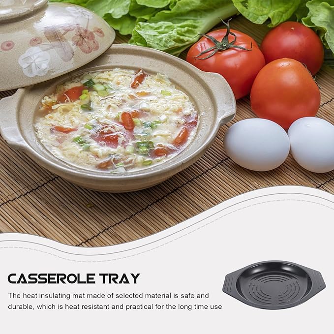 2pcs Heat-Resistant Casserole Pot Tray Set 19.5cm Korean Stone Pot Holder Insulated Table Mat for Hot Dishes Portable Non-Slip Kitchen Trivet for Bibimbap