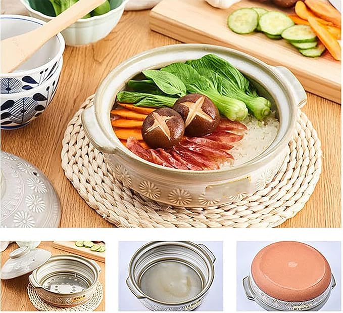 clay pot cooking Japanese Sakura Ceramic Hot Pot Casserole Earthenware Clay Pot - Retro Japanese Style Ceramic Stew Pot Clay Casserole Household Easy To Clean,0.9l