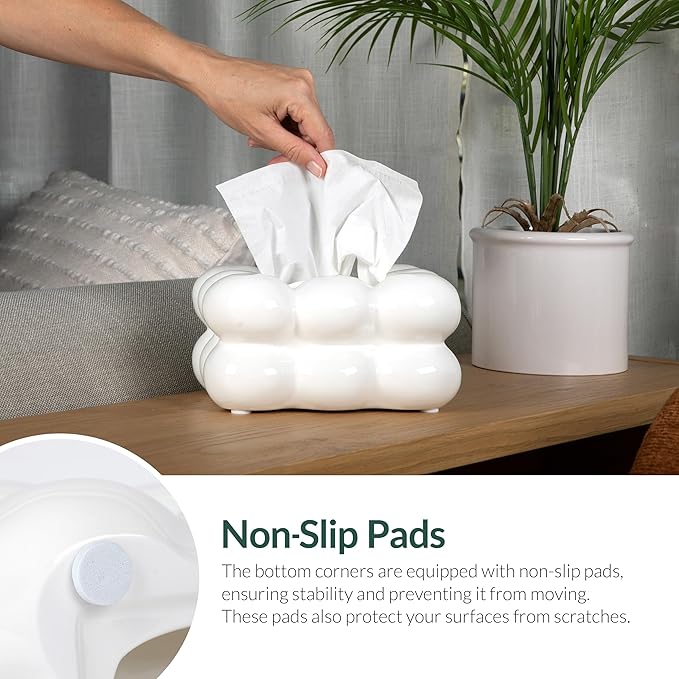 Decorative Ceramic Tissue Paper Holder Box, Novelty, Modern Design, for Bathroom Vanity, Living Room, Bedroom Dresser, Night Stand, Kitchen Countertop, Office Desk, Home Decor, White