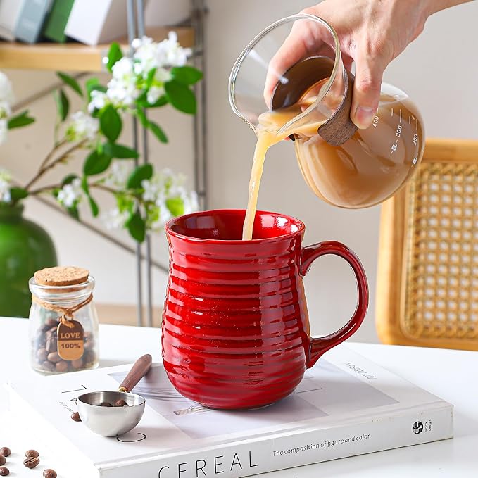 23 oz Large Ceramic Coffee Mugs, Handmade Cup with Large Handle, Big Tea and Coffee Cups for Office and Home, Microwave and Dishwasher Safe (Red)