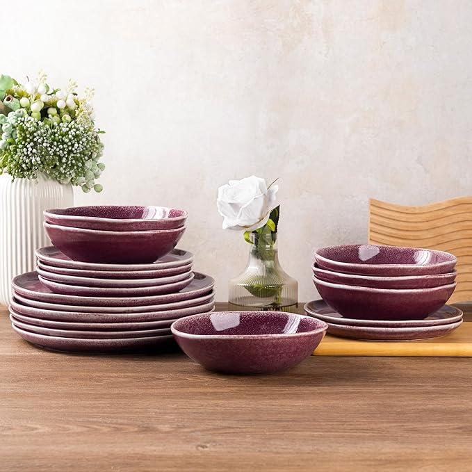 AmorArc Ceramic Dinnerware Sets,Handmade Reactive Glaze Stoneware Plates and Bowls Sets,Highly Scratch Resistant | Dishwasher & Microwave Safe Dishes Set,Service for 4 (12pc)