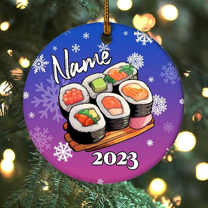 Sushi Ornament Personalized Gift, Sushi Decor Custom Name and Date, Foodie White Elephant Gifts, Sushi Lover Customized Ornament
