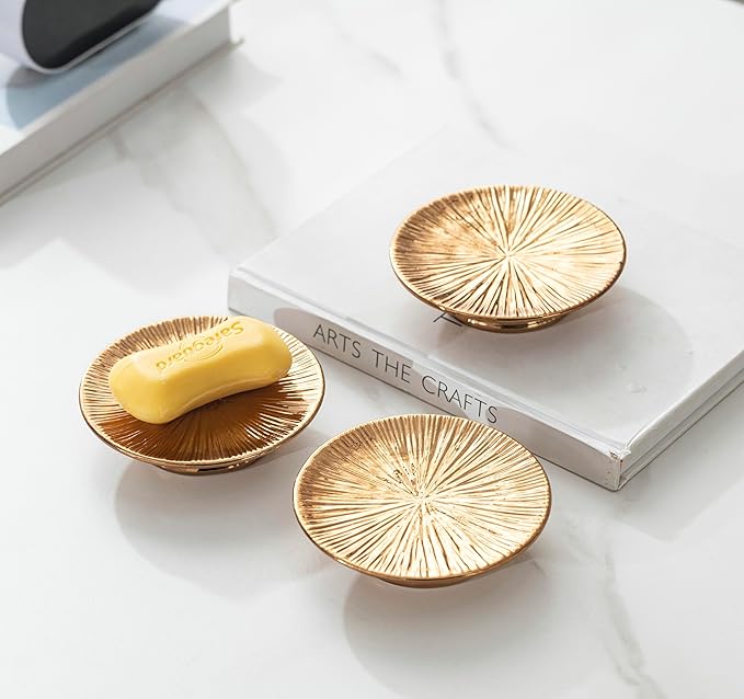 Ceramic Bronze Candle Plate Set, 3-Piece – Decorative Candle Holder Tray for Pillar Candles, Jewelry, Trinkets or Bathroom Counter – Antique Bronze Finish for Tabletop & Home Décor