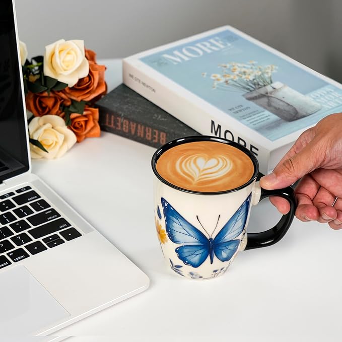 16 oz Butterfly Mug - Color Changing Ceramic Tea Cup for Women - Heat Sensitive Novelty Gift for Butterfly Lovers