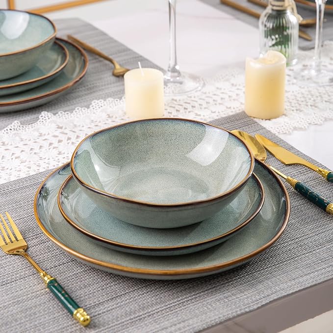 AmorArc Ceramic Dinnerware Sets,Handmade Reactive Glaze Stoneware Plates and Bowls Sets,Highly Scratch Resistant | Dishwasher & Microwave Safe Dishes Set,Service for 4 (12pc)