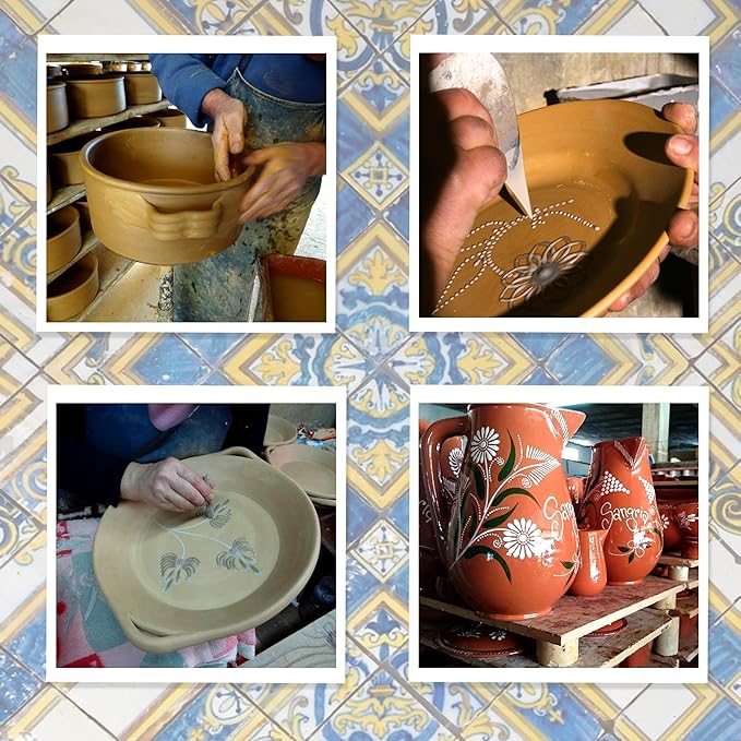 Handmade Traditional Portuguese Pottery Clay Terracotta Cazuela Cooking Pot With Lid (N.2 (7.25"" Diameter)), Brown