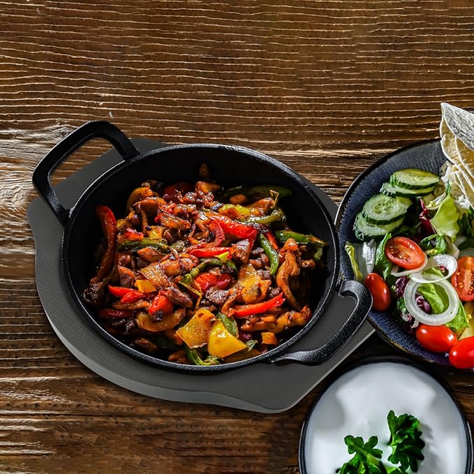 Stone Bowl Trivet, 8.5" Melamine Skillet Underliner, Dolsot Tray with Handles for Korean Ceramic Bowl, Casserole, Hot Pot, Steak Grill Plate, Sizzler Pan (Black)