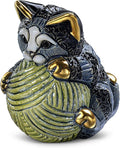 De Rosa Handmade Sculpted Ceramic Gray Striped Kitten w/Yarn Ball Family Collection