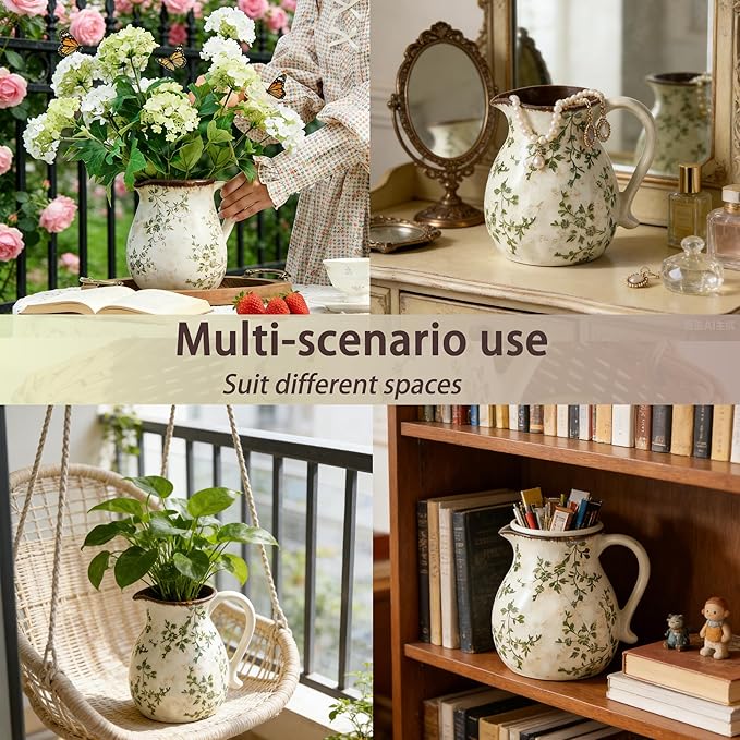 Rustic Ceramic Utensil Holder, 6.1"Modern Farmhouse Cooking Utensil Holder for Kitchen Counter with Handle, Kitchen Utensil Organizer Crock for Countertop Home Decor, Vintage Spoon Tool Tray(white)