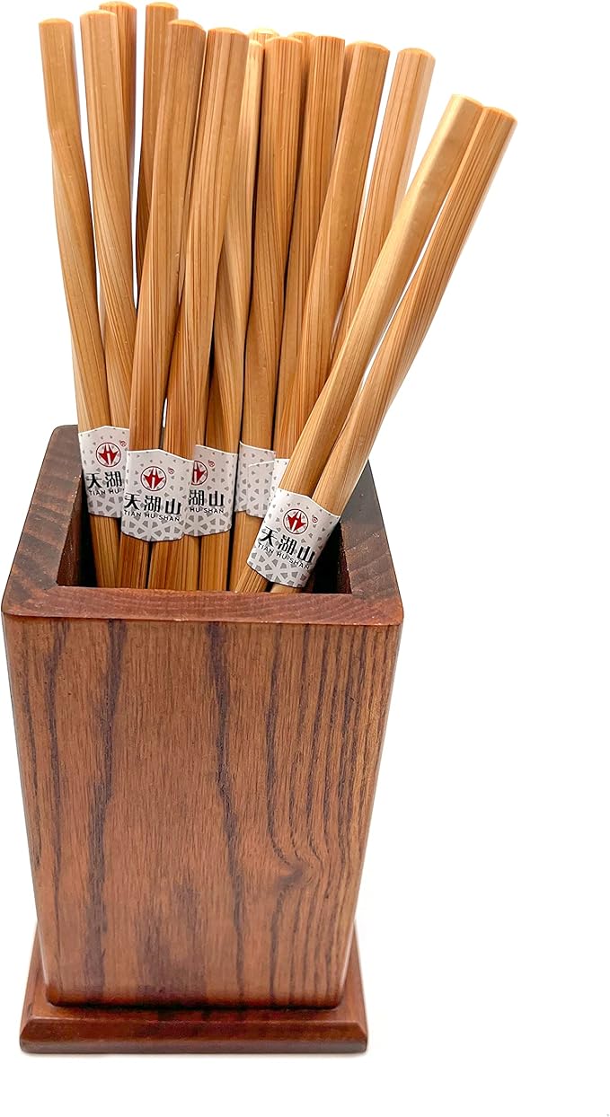 10 Pairs Bamboo Chopsticks Reusable, Twisted chopsticks Natural Wooden Chopsticks, 9.06 Inch/23cm Dishwasher Safe Lightweight by LANHUTHS