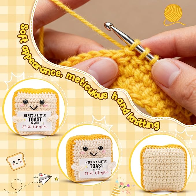 MAMAGIFTREE Crochet Toast New Chapter Gift - Handmade Amigurumi Gifts for Congratulations, Graduation, New Job, Retirement, Farewell - Cute Emotional Support Plush Present for Coworker, Friend