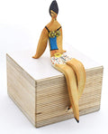 Small Sitting Woman Decorative Ceramic Sculpture Handmade and Handpainted with Multicolored Foc-Art Decoration. 3,94" x 2,36" x 6,69"