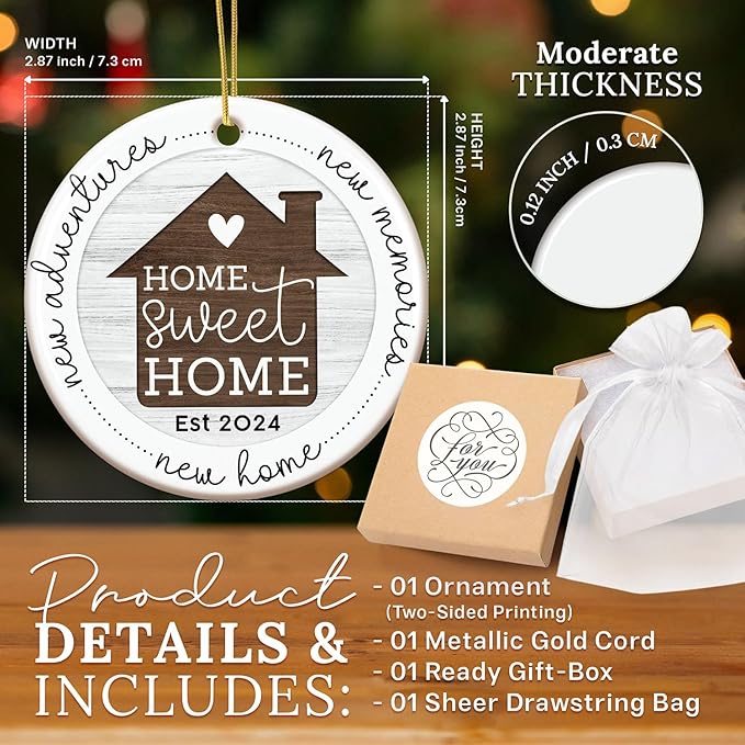 HEXMOZ New Home Gift Ideas - Housewarming Gifts for Couples - New Home Ornament 2024 - First House Ornament 2024 - First House Gifts for Owners, Men, Women - Housewarming Ceramic Christmas Keepsake