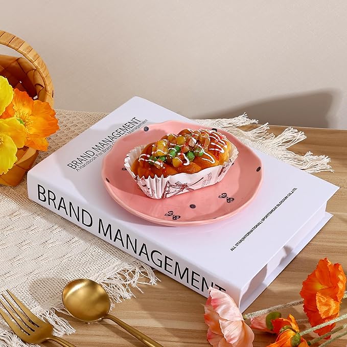 Koythin Ceramic Dessert Plates, Cute Fruits Dinner Plate, Creative Plates Design, Printed Flowers Dinnerware for Office and Home, Kitchen Plates for Desserts (Pink Small Bow)