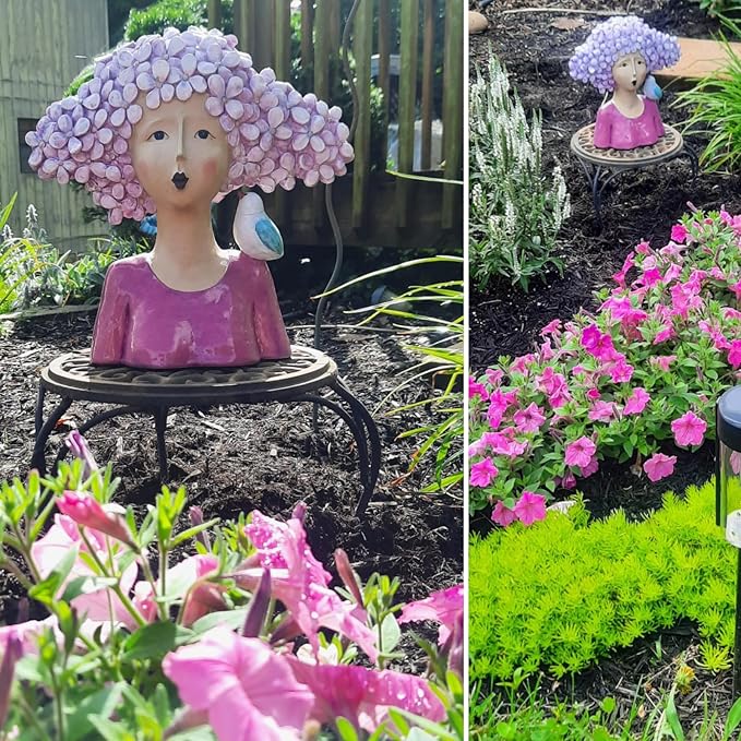 DiliComing Garden-Statues Bust-Head Sculptures for Home Decor - 11 Inch Women with Bird Modern Art Statue for Home and Garden, Various Festivals for Women 10.5 x5.5 x 11 Inch (Red)