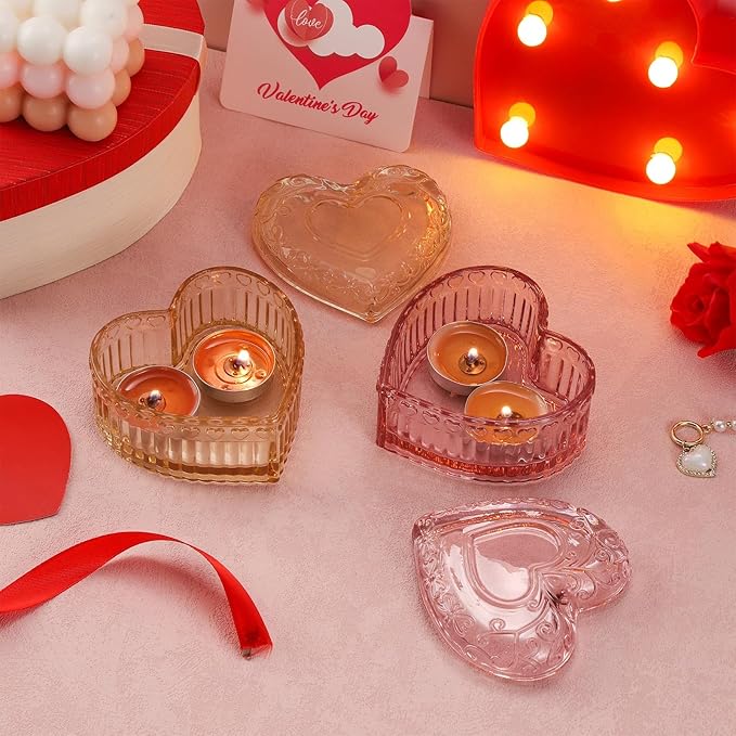 WHJY Glass Jewelry Box for Girls Heart Shaped Container with Lids Small Decorative Trinket Organizer for Vanity Room Decor Crystal Yellow Storage Jar for Rings Earrings Necklaces