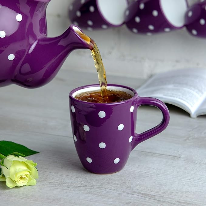 City to Cottage Ceramic Cappuccino Mug with Large Handle, 10oz Coffee Mug for Latte Hot Chocholate Tea, Daily Morning Dring at Home Office Work, Christmas Housewarming Gift Purple Polka Dot