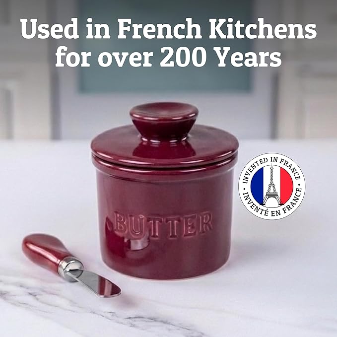 PriorityChef Butter Crock with Lid with Water Line,Ceramic French Butter Dish to Leave On Counter, Winery