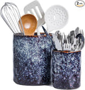 Utensil Holder, 7.25"+5.25" Ceramic Kitchen Utensil Holder for Countertop, Large Cooking Utensil Crocks Gift for Mother's Day, Home Kitchen Decor, Parties,Set of 2, Speckled Black Purple