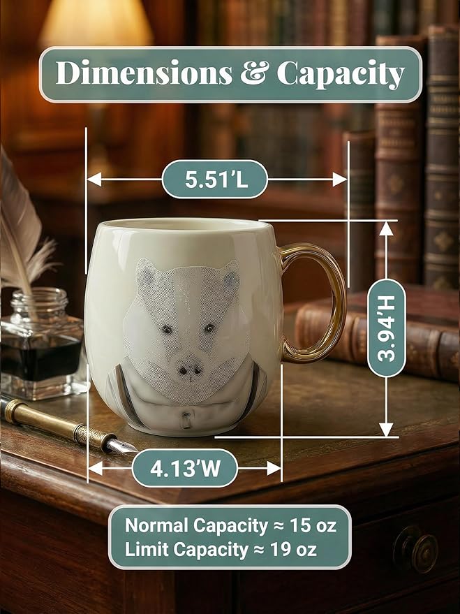 19oz Ceramic Coffee Mug with Gold-Trim Handle, Porcelain Mug for Coffee, Tea & Hot Chocolate, Hand-Painted Artisan Style, Lead-Free, Gift-Ready Box, Not Microwave Safe