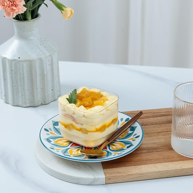 LEHAHA Porcelain Appetizer Plates Set of 6, 6 Inch Small Ceramic Dessert Plates, 6-Piece Floral Round Plates for Salad, Appetizer, Snack, Microwave & Dishwasher Safe