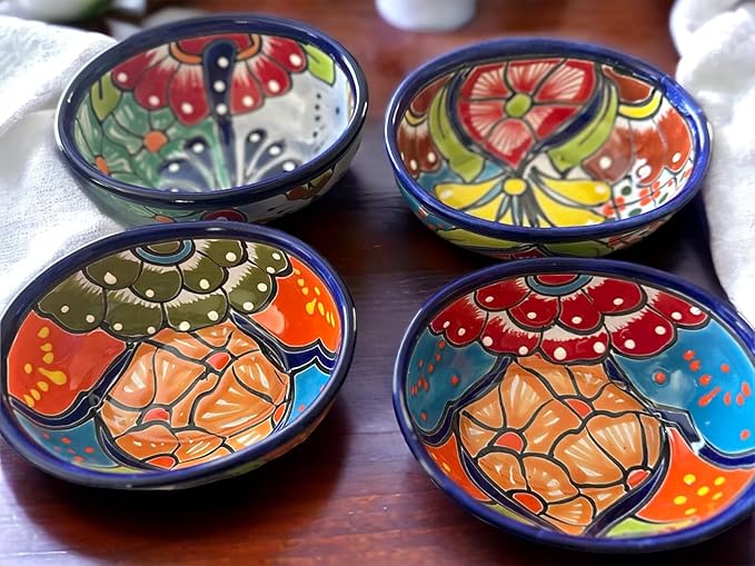 Handmade Talavera Mexican Pottery Salsa Bowl - Unique Oval Design - 6x5x2.5 Inches