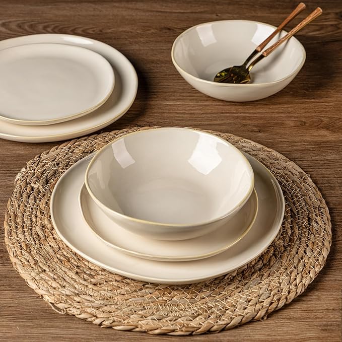 AmorArc Ceramic Dinnerware Sets,Handmade Reactive Glaze Stoneware Plates and Bowls Sets,Highly Scratch Resistant | Dishwasher & Microwave Safe Dishes Set,Service for 8 (24pc)