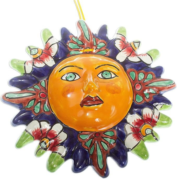 NOVICA Artisan Handmade Ceramic Wall Accent Sun Multicolor Mexico Decor Art Talavera ' 'Floral Sun'
