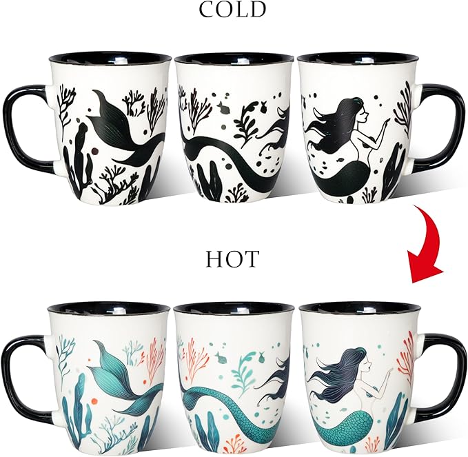 Color Changing Mermaid Coffee Mug 16oz - Ceramic Coffee Mug, Funny Ceramic Tea Cups for Home or Office, Mermaid Gifts for Mothers Day Christmas