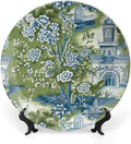 Pagoda Garden Imperial Green Chinoiserie Vintage Plates, Ceramic Ornaments Dessert Plates for Kitchen Farmhouse Decor, Including Bracket And Special Hook Art Decorations for Art Decoration Festival