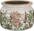 7.7" Large Ceramic Plant Pot Pink Green Vintage Hibiscus Crackle Glaze Rustic Flowers Pot Decorative Planter with Drainage for Indoor Outdoor Plants Home Kitchen Office Decor Gift