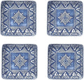 Sungmor Embossed Stoneware Fine Dining Dinnerware, Antique Baroque Style Porcelain 6 Inch Square Appetizer Plates Set of 4, Sophisticated Ceramic Small Dinner Plates Serving Dish for Dessert, Salad