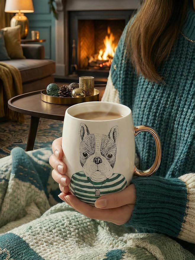 Large 24oz Ceramic Coffee Mug with Gold-Trim Handle, Oversized Porcelain Mug for Coffee, Tea & Hot Chocolate, Hand-Painted Artisan Style, Lead-Free, Gift-Ready Box, Hand Wash Only, Not Microwave Safe